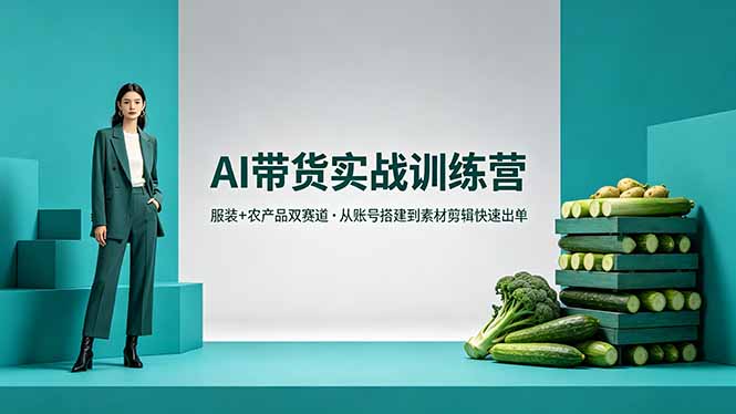 AI带货实战训练营，服装+农产品双赛道，从账号搭建到素材剪辑快速出单-轻资本网