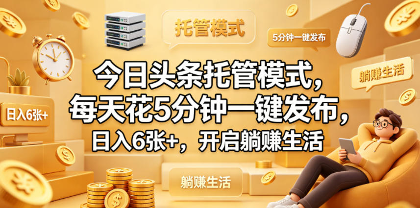 今日头条托管模式，每天花5分钟一键发布，日入6张+，开启躺賺生活【揭秘】-轻资本网