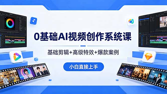 0基础AI视频创作系统课，基础剪辑+高级特效+爆款案例，小白直接上手-轻资本网
