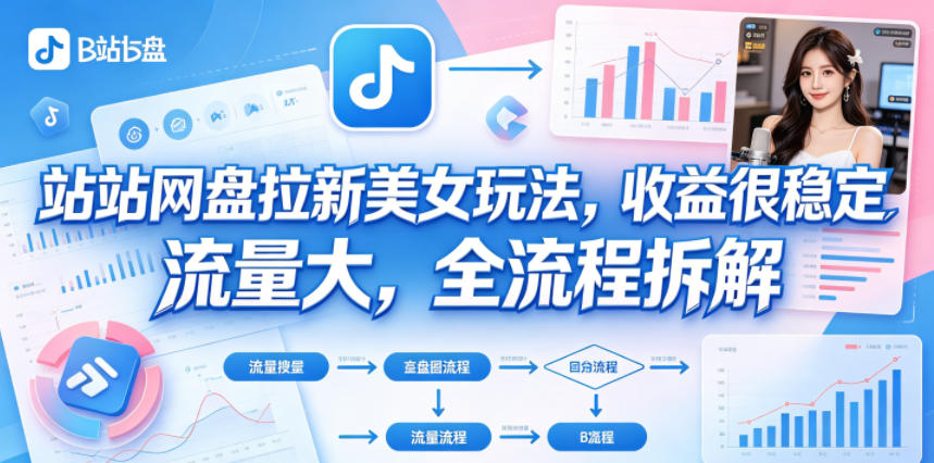 B站网盘拉新美女玩法，收益很稳定，流量大，全流程拆解-轻资本网