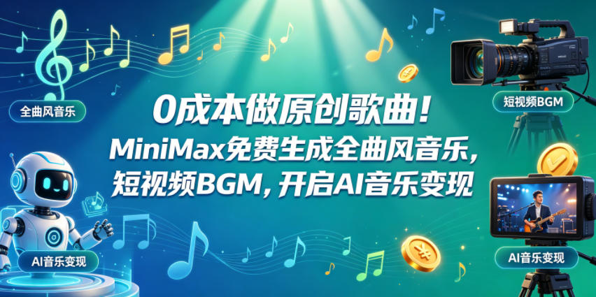 0成本做原创歌曲！MiniMax免费生成全曲风音乐，短视频BGM，开启AI音乐变现-轻资本网