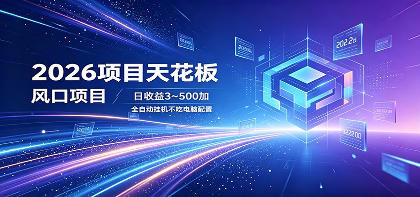 2026项目天花板，风口项目，日收益3~500+全自动挂机，不吃配置-轻资本网