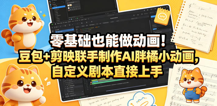 零基础也能做动画！豆包+剪映联手制作AI胖橘小动画，自定义剧本直接上手-轻资本网