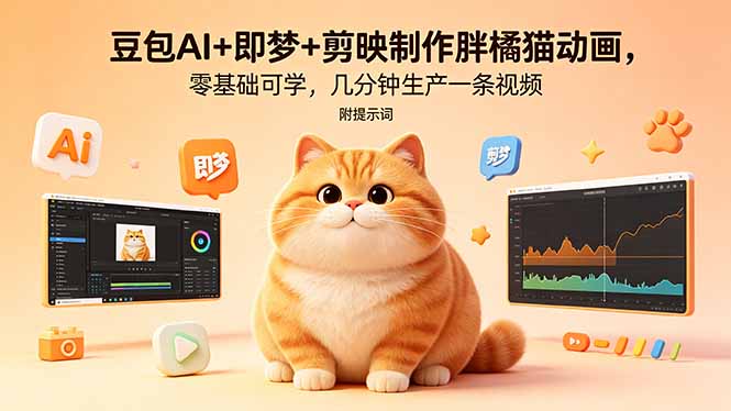 豆包AI+即梦+剪映制作胖橘猫动画，零基础可学，几分钟生产一条视频，附提示词-轻资本网