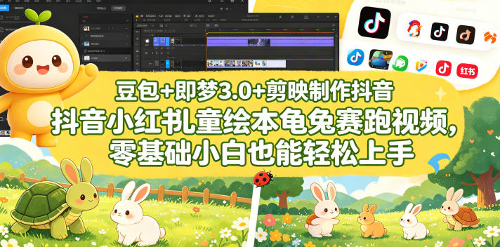 豆包＋即梦3.0+剪映制作抖音小红书儿童绘本龟兔赛跑视频，零基础小白也能轻松上手-轻资本网