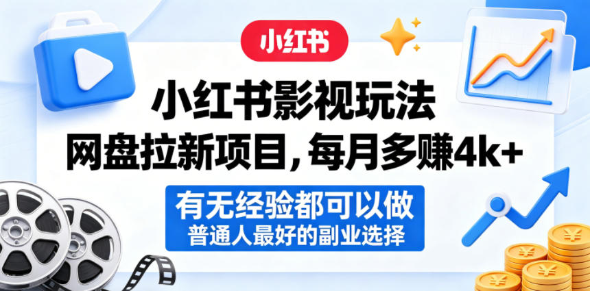 小红书影视玩法网盘拉新项目，每月多賺4k+，有无经验都可以做，普通人最好的副业选择-轻资本网