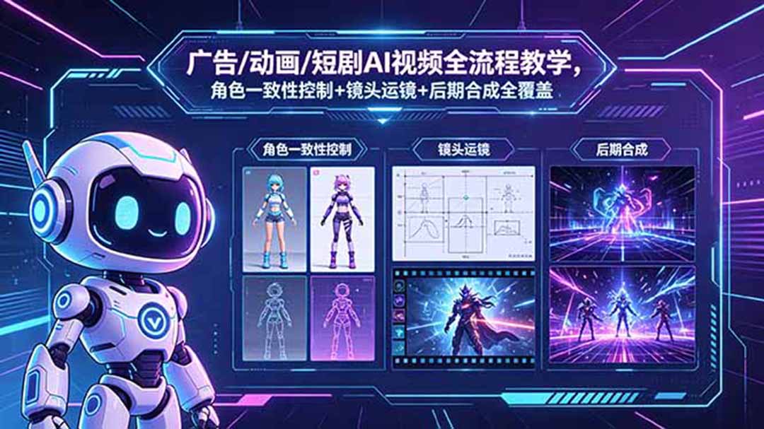 广告/动画/短剧AI视频全流程教学，角色一致性控制+镜头运镜+后期合成全覆盖-轻资本网