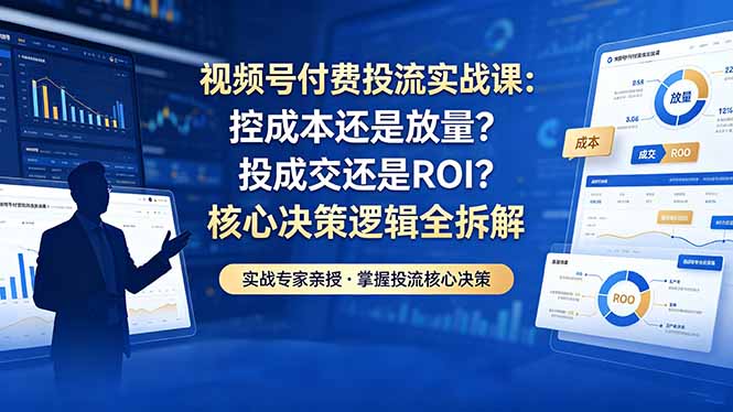 视频号付费投流实战课-5月：控成本还是放量？投成交还是ROI？核心决策逻辑全拆解-轻资本网
