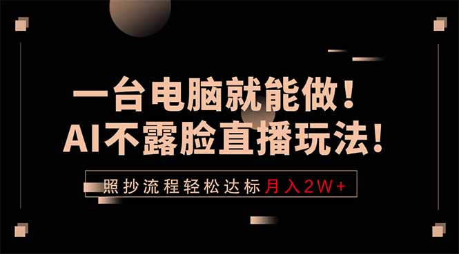 一台电脑就能做！AI不露脸直播玩法，照抄流程轻松达标月入2W+-轻资本网