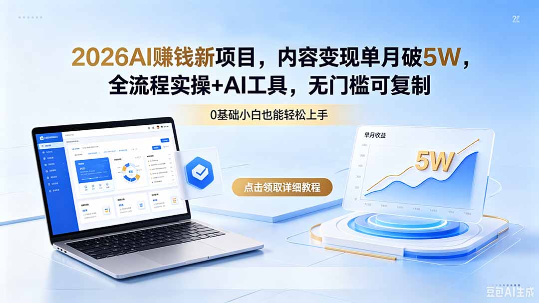 2026AI赚钱新项目，内容变现单月破5W，全流程实操+AI工具，无门槛可复制-轻资本网