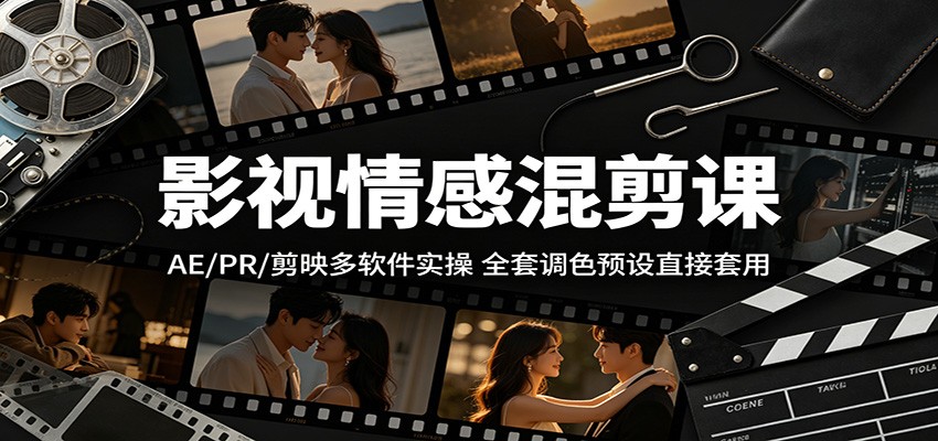 影视情感混剪课：AE/PR/剪映多软件实操，全套调色预设直接套用-轻资本网