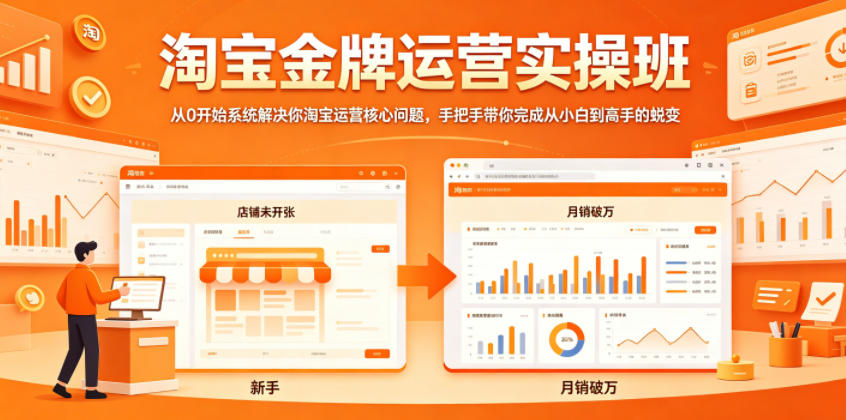 淘宝金牌运营实操班，从0开始系统解决你淘宝运营核心问题，手把手带你完成从小白到高手的蜕变-轻资本网