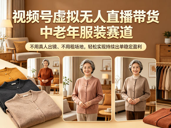 视频号虚拟无人直播带货中老年服装赛道，不用真人出镜、不用租场地，轻松实现持续出单稳定盈利-轻资本网