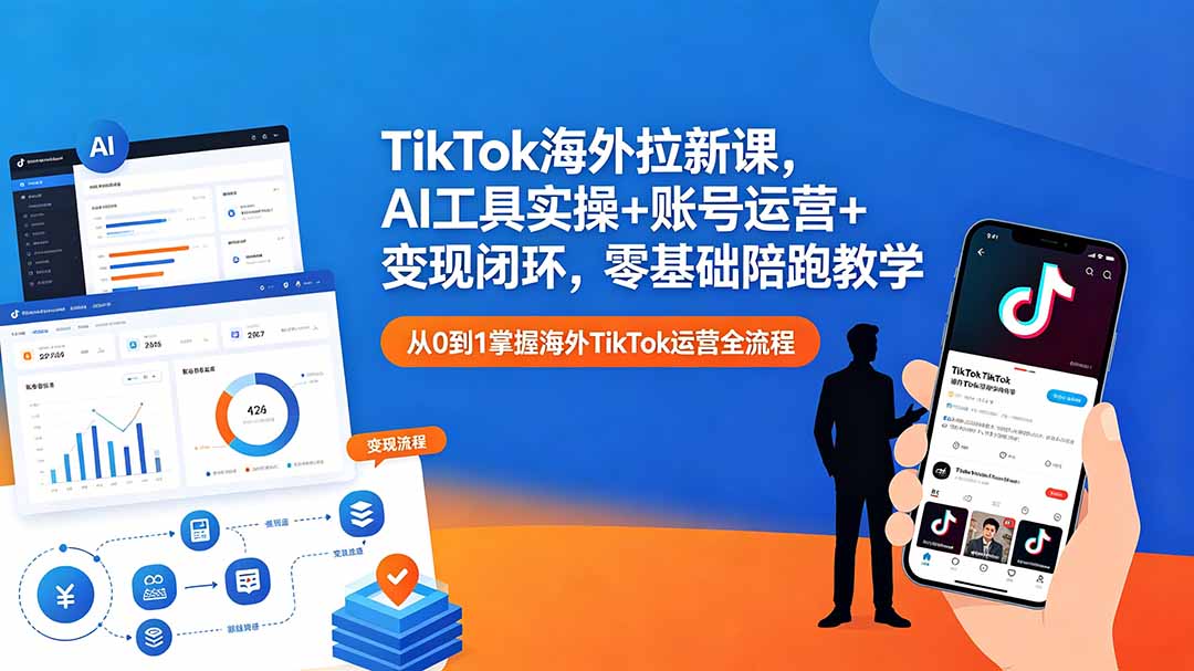 TikTok海外拉新课，AI工具实操+账号运营+变现闭环，零基础陪跑教学-轻资本网