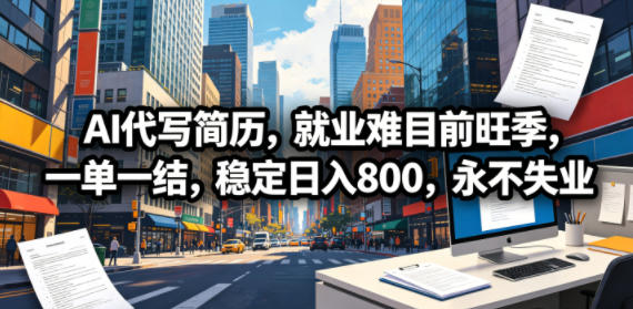 AI代写简历，就业难目前旺季，一单一结，稳定日入800，永不失业-轻资本网
