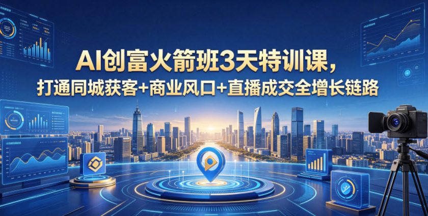 AI创富火箭班3天特训课，打通同城获客+商业风口+直播成交全增长链路，2026年4月新课-轻资本网