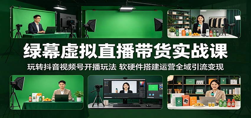 绿幕虚拟直播带货实战课：玩转抖音视频号开播玩法，软硬件搭建运营全域引流变现-轻资本网