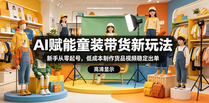 AI赋能童装带货新玩法，新手从零起号，低成本制作货品视频稳定出单-轻资本网