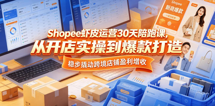 Shopee虾皮运营30天陪跑课，从开店实操到爆款打造，稳步撬动跨境店铺盈利增收-轻资本网