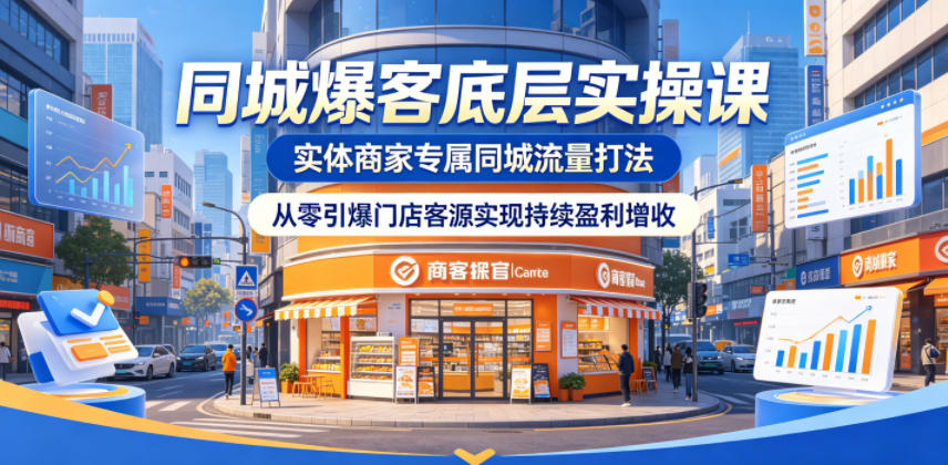 同城爆客底层实操课，实体商家专属同城流量打法，从零引爆门店客源实现持续盈利增收-轻资本网