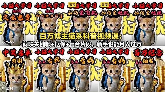 百万博主猫系科普视频课：剪映关键帧+抠像+复合片段，新手也能月入过万-轻资本网