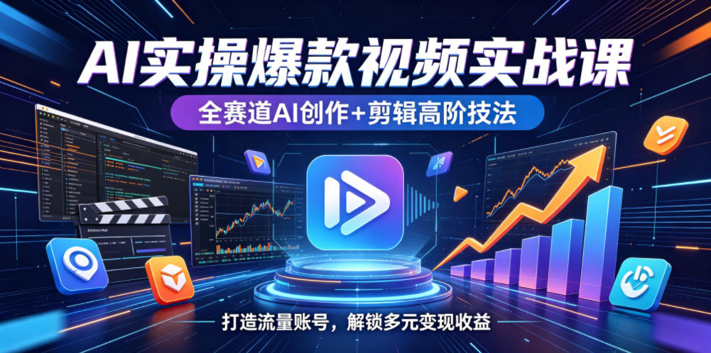 AI实操爆款视频实战课，全赛道AI创作+剪辑高阶技法，打造流量账号，解锁多元变现收益-轻资本网