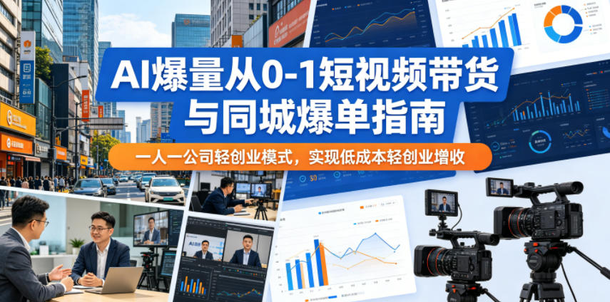 AI爆量从0-1短视频带货与同城爆单指南，一人一公司轻创业模式，实现低成本轻创业增收-轻资本网