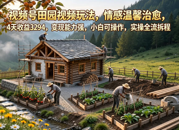 视频号田园视频玩法，情感温馨治愈，4天收益3294，变现能力强，小白可操作，实操全流程拆解-轻资本网