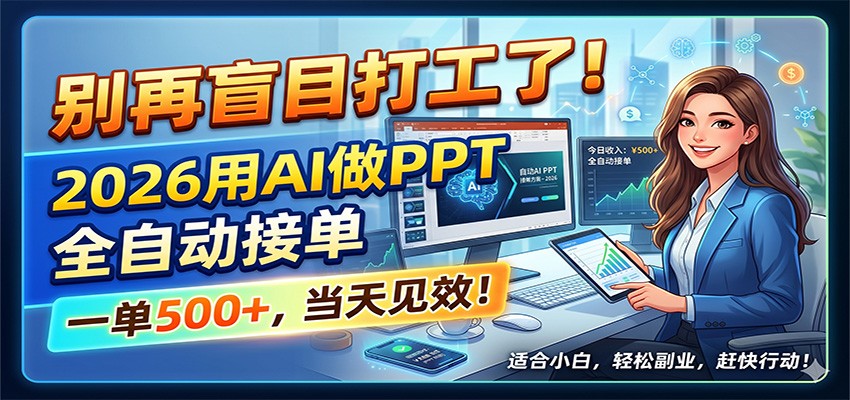 别再盲目打工了！2026用AI做PPT全自动接单，一单5张+，当天见效！-轻资本网