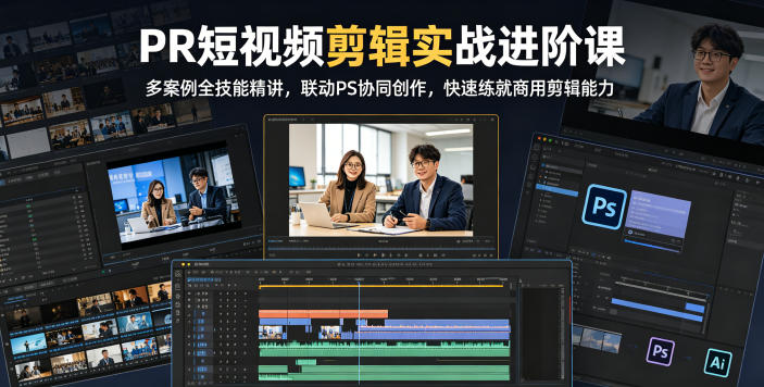 PR短视频剪辑实战进阶课，多案例全技能精讲，联动PS协同创作，快速练就商用剪辑能力-轻资本网