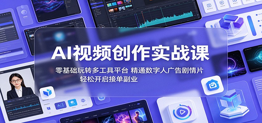 AI视频创作实战课：零基础玩转多工具平台，精通数字人广告、剧情片，轻松开启接单副业-轻资本网