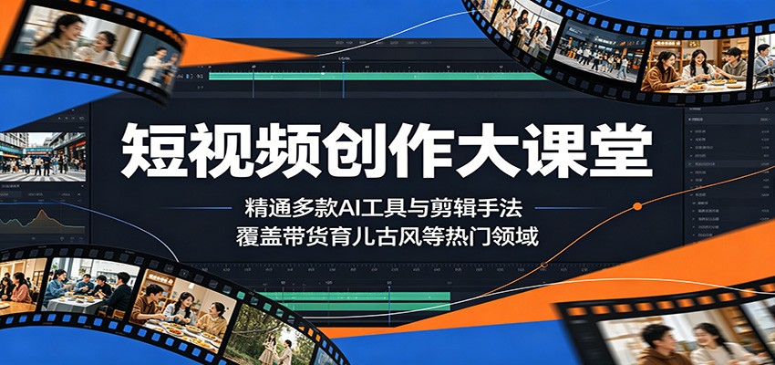 短视频创作大课堂：精通多款AI工具与剪辑手法，覆盖带货、育儿、古风等热门领域-轻资本网