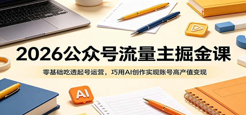 2026公众号流量主掘金课：零基础吃透起号运营，巧用AI创作实现账号高产值变现-轻资本网