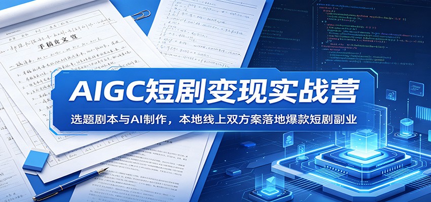AIGC短剧变现实战营：选题剧本与AI制作，本地线上双方案落地爆款短剧副业-轻资本网