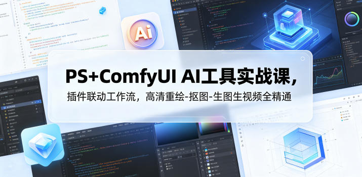 PS+ComfyUI AI工具实战课，插件联动工作流，高清重绘-抠图-生图生视频全精通-轻资本网