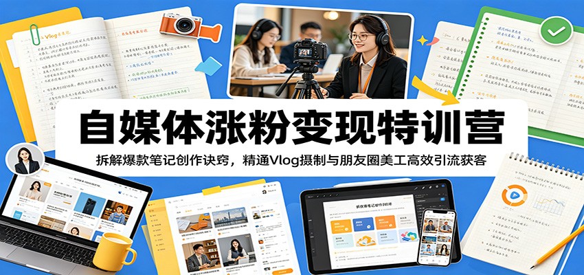 自媒体涨粉变现特训营：拆解爆款笔记创作诀窍，精通Vlog摄制与朋友圈美工高效引流获客-轻资本网