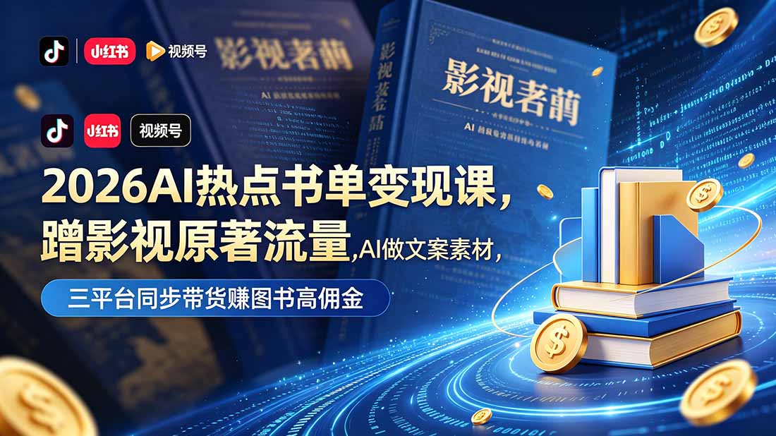 2026AI热点书单变现课，蹭影视原著流量，AI做文案素材，三平台同步带货赚图书高佣金-轻资本网