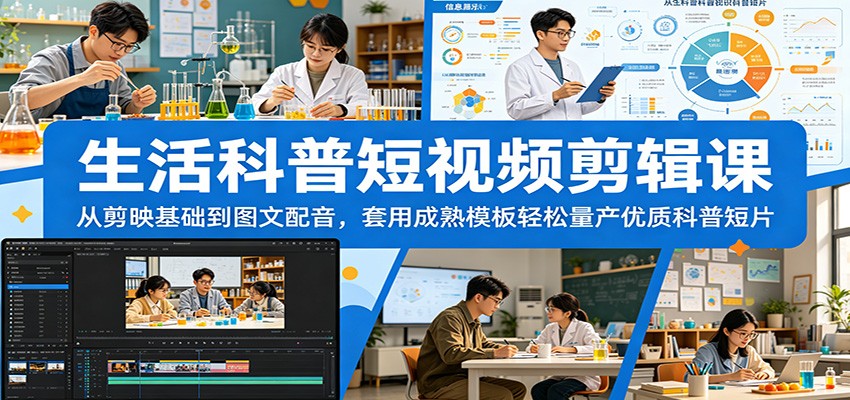 生活科普短视频剪辑课：从剪映基础到图文配音，套用成熟模板轻松量产优质科普短片-轻资本网