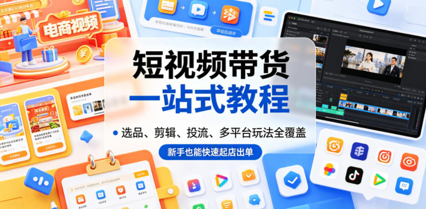 短视频带货一站式教程，选品、剪辑、投流、多平台玩法全覆盖，新手也能快速起店出单-轻资本网