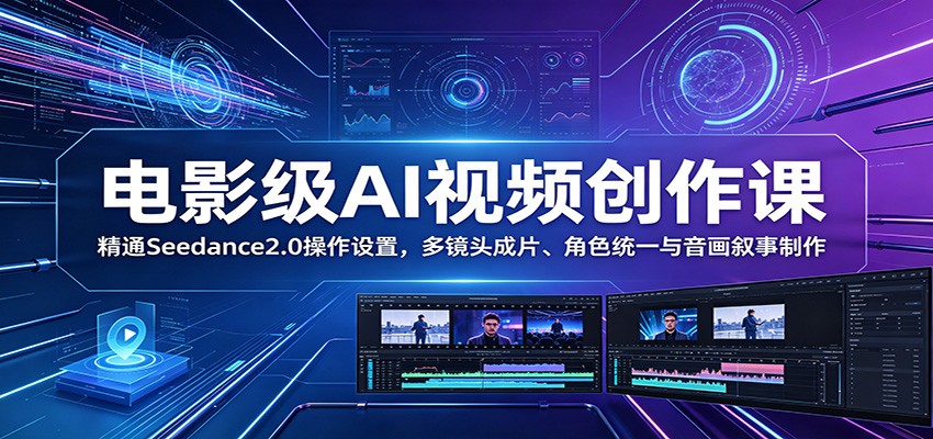 电影级AI视频创作课：精通Seedance2.0操作设置，多镜头成片、角色统一与音画叙事制作-轻资本网