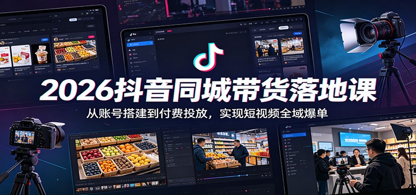 2026抖音同城带货落地课：从账号搭建到付费投放，实现短视频全域爆单-轻资本网