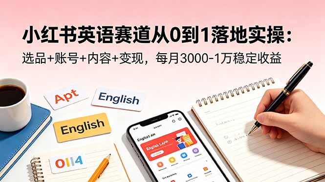 小红书英语赛道从0到1落地实操：选品+账号+内容+变现，每月3000-1万稳定收益-轻资本网
