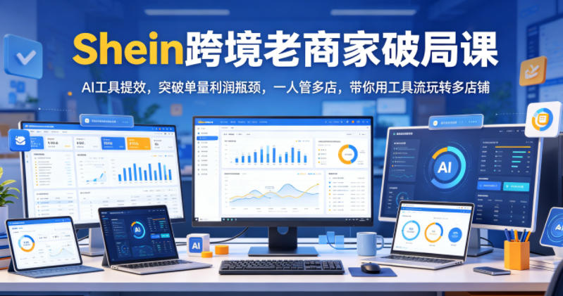 Shein跨境老商家破局课，AI工具提效，突破单量利润瓶颈，一人管多店，带你用工具流玩转多店铺-轻资本网