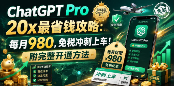 ChatGPT Pro 20x最省钱攻略：每月980，免税冲刺上车！附完整开通方法【文档】-轻资本网