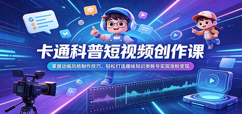 卡通科普短视频创作课:掌握动画风格制作技巧,轻松打造趣味知识类账号实现涨粉变现-轻资本网