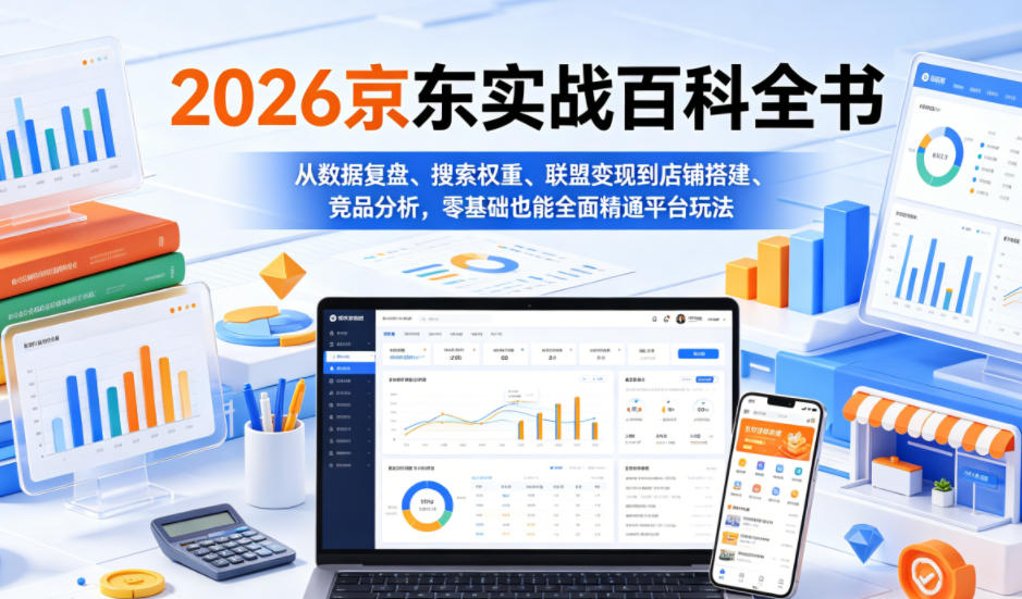 2026京东实战百科全书，从数据复盘、搜索权重、联盟变现到店铺搭建、竞品分析，零基础也能全面精通平台玩法-轻资本网