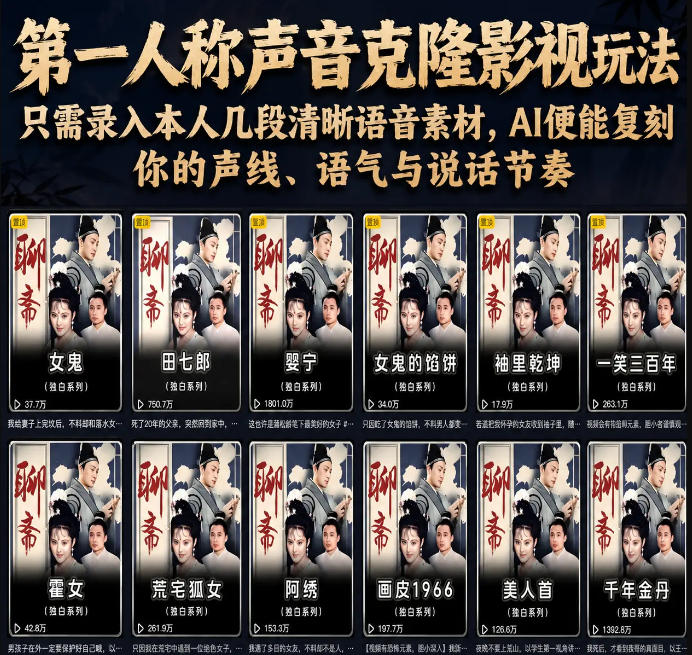 第一人称声音克隆影视玩法，只需录入本人几段清晰语音素材，AI便能复刻你的声线、语气与说话节奏-轻资本网