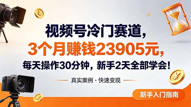 视频号冷门赛道，3个月变现23905元，新手2天学会 每天操作30分钟！-轻资本网