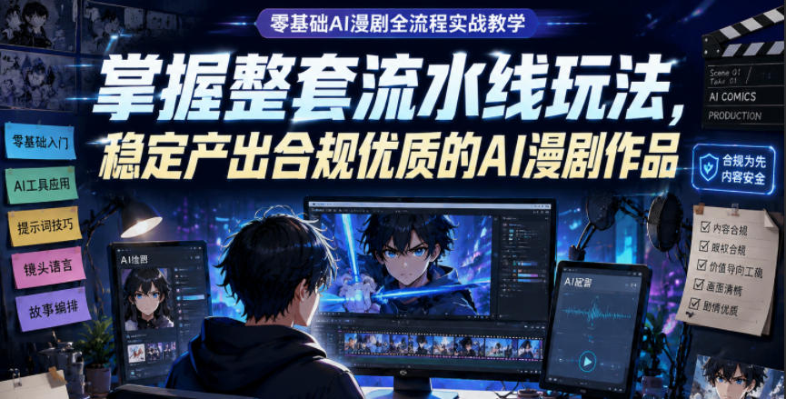 零基础AI漫剧全流程实战教学，掌握整套流水线玩法，稳定产出合规优质的AI漫剧作品-轻资本网