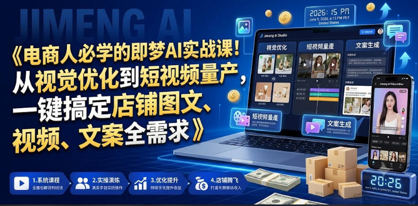 电商人必学的即梦AI实战课！从视觉优化到短视频量产，一键搞定店铺图文、视频、文案全需求-轻资本网